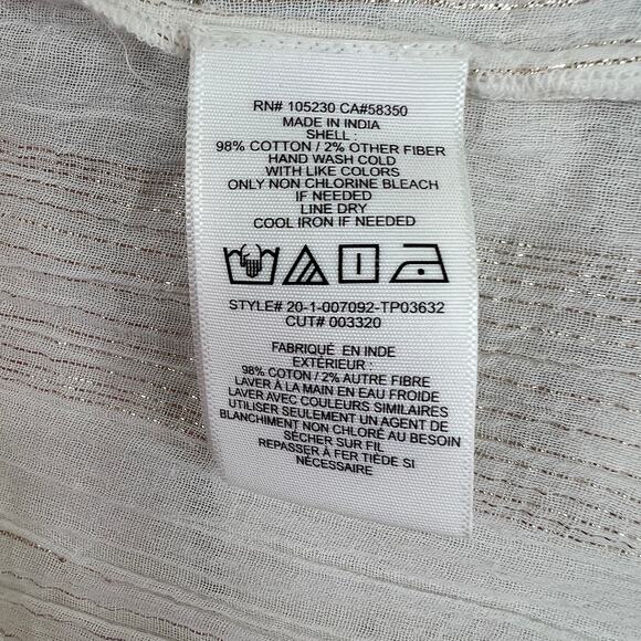 JOIE Elza White Metallic Gold Stripe Cotton Blouse V-Neck Ruffles Sheer Top S SM - Picture 9 of 9